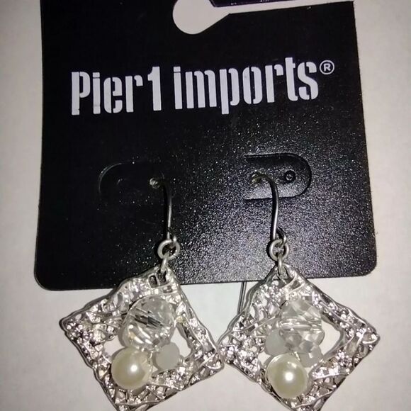 Pier 1 Silver and White Dangle Earrings - Picture 6 of 6